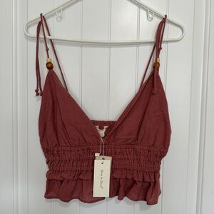 NEW Sim & Sam Spaghetti Strap Smocked Crop Top Tank Women’s Large Mauve Clay
